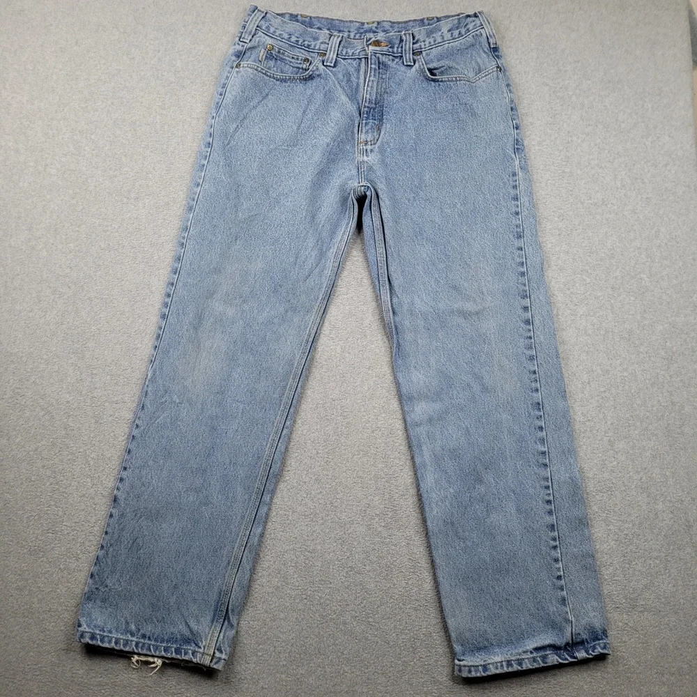 Carhartt‎ B460 LVB Relaxed Fit Jeans Mens 36x32 Light Wash Blue Denim Workwear